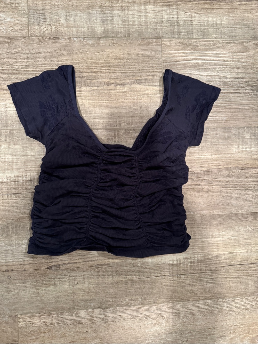 Free People Women's Ruched Scoop Neck Short Sleeve Top - Navy